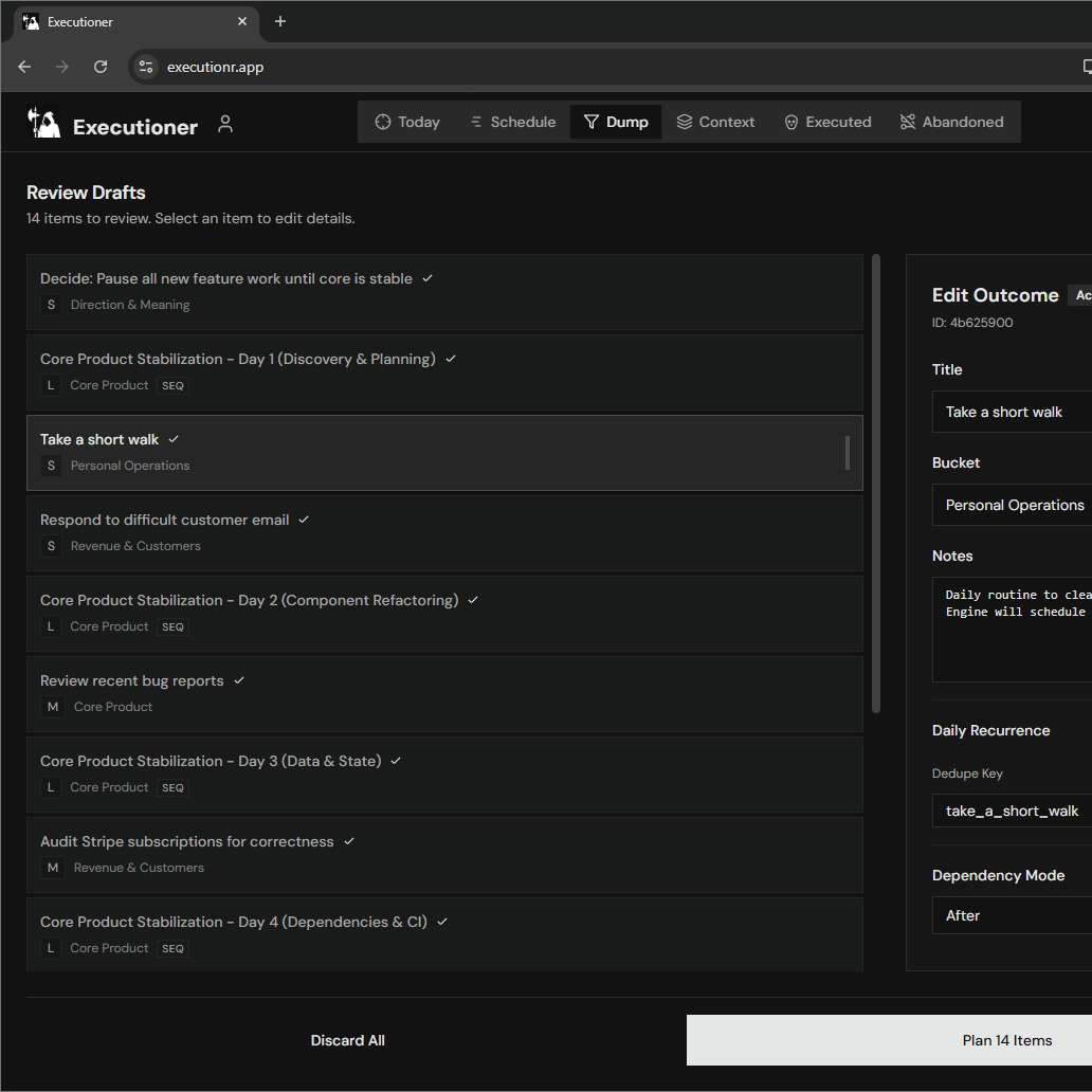 Executioner decision logic and scheduling